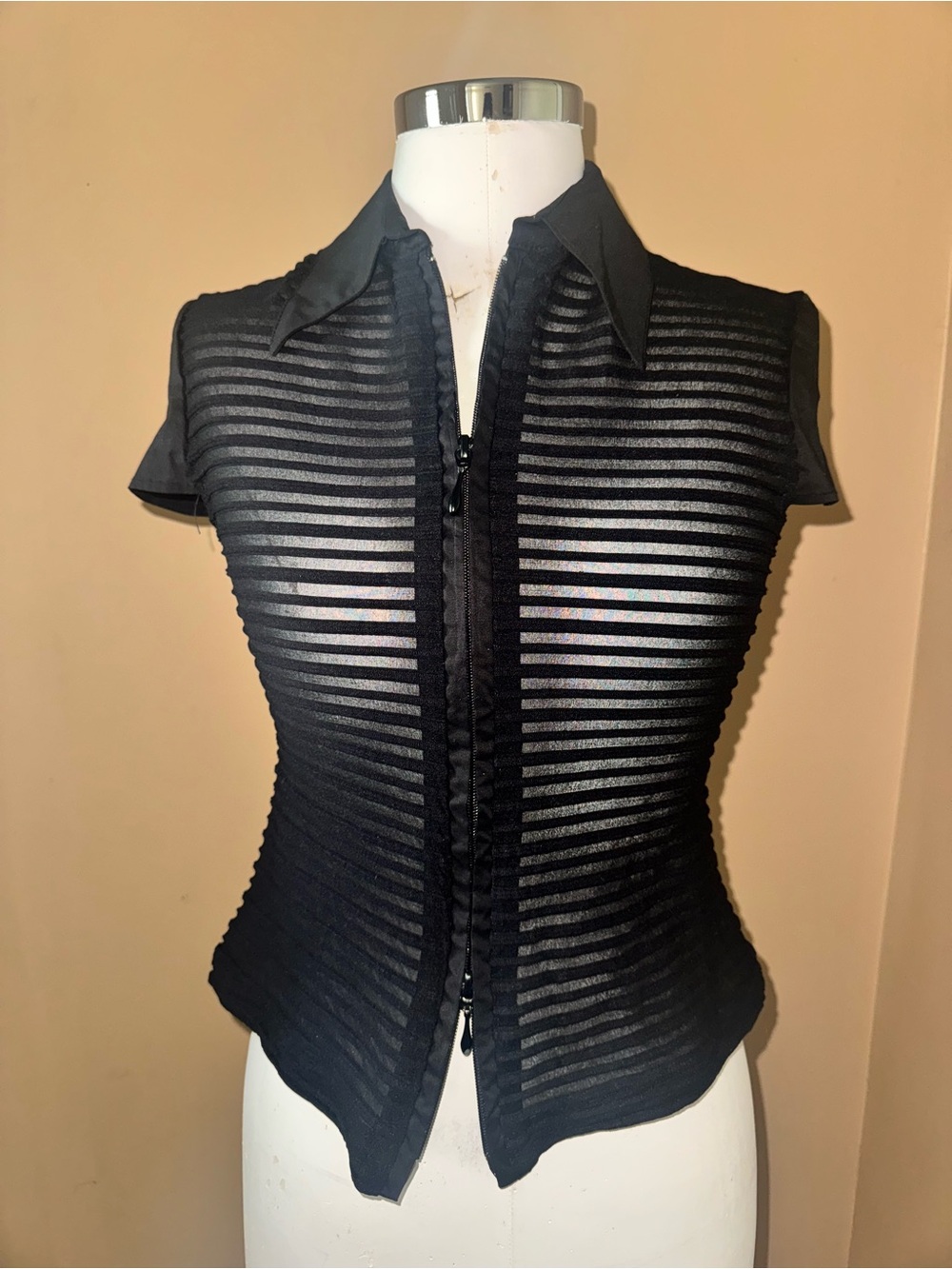 Rare Vintage Joseph Ribkoff Sheer Mesh Zip Top